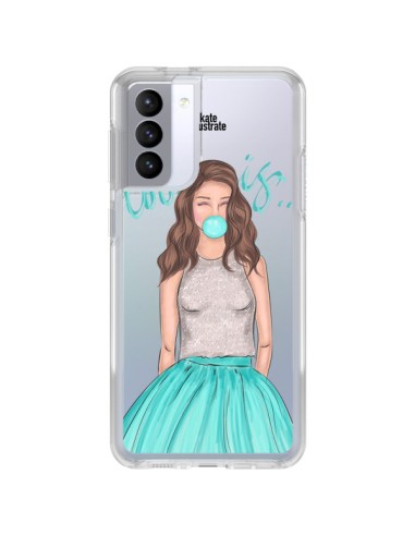 Samsung Galaxy S21 FE Case Bubble Girls Tiffany Blue Clear - kateillustrate