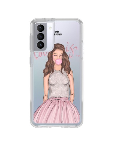 Samsung Galaxy S21 FE Case Bubble Girl Tiffany Pink Clear - kateillustrate