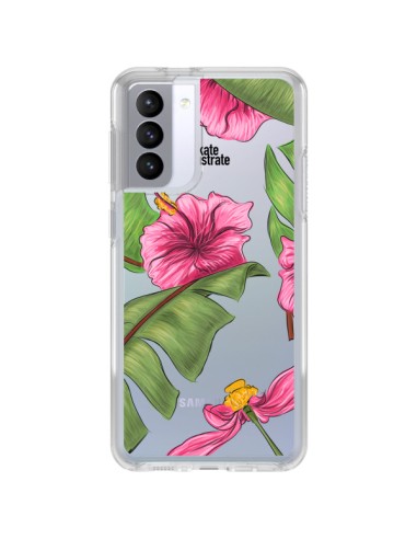 Coque Samsung Galaxy S21 FE Tropical Leaves Fleurs Feuilles Transparente - kateillustrate