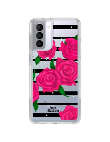 Samsung Galaxy S21 FE Case Pink Flowers Clear - kateillustrate