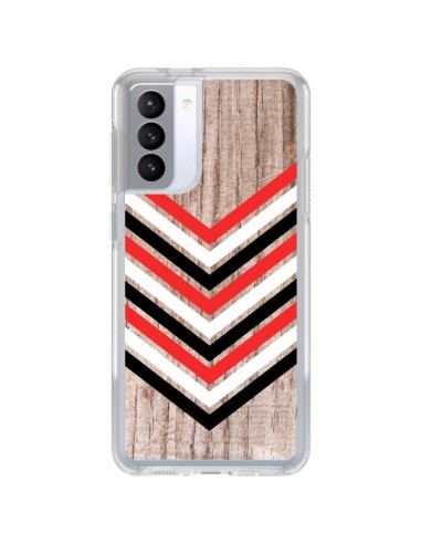 Coque Samsung Galaxy S21 FE Tribal Aztèque Bois Wood Flèche Rouge Blanc Noir - Laetitia