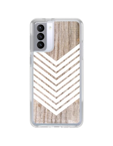 Coque Samsung Galaxy S21 FE Tribal Aztèque Bois Wood Flèche Blanc - Laetitia