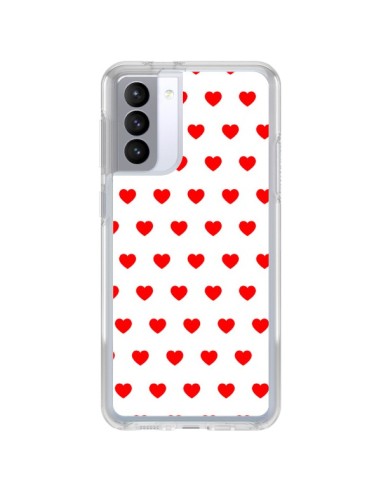 Coque Samsung Galaxy S21 FE Coeurs Rouges Fond Blanc - Laetitia