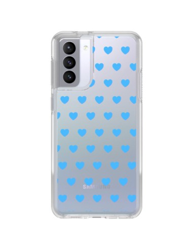 Coque Samsung Galaxy S21 FE Coeur Heart Love Amour Bleu Transparente - Laetitia