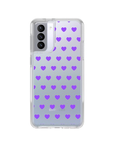 Coque Samsung Galaxy S21 FE Coeur Heart Love Amour Violet Transparente - Laetitia