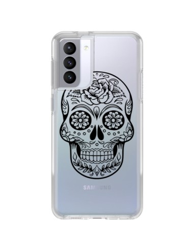 Coque Samsung Galaxy S21 FE Tête de Mort Mexicaine Noir Transparente - Laetitia