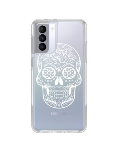 Coque Samsung Galaxy S21 FE Tête de Mort Mexicaine Blanche Transparente - Laetitia