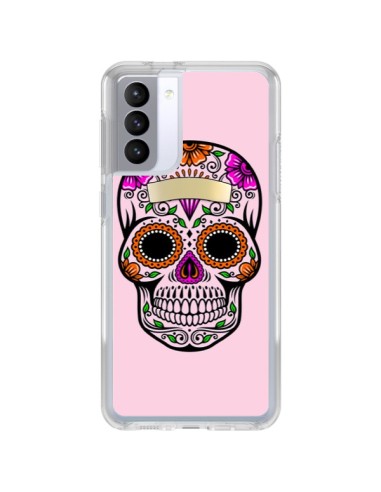 Coque Samsung Galaxy S21 FE Tête de Mort Mexicaine Rose Multicolore - Laetitia