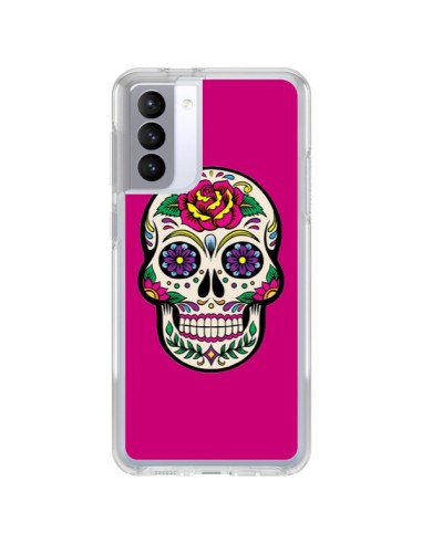 Coque Samsung Galaxy S21 FE Tête de Mort Mexicaine Rose Fushia - Laetitia
