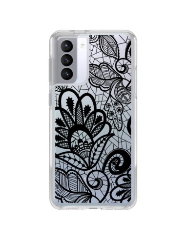 Cover Samsung Galaxy S21 FE Pizzo Fiori Flower Nero Trasparente - Petit Griffin