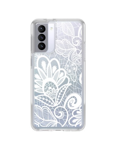 Cover Samsung Galaxy S21 FE Pizzo Fiori Flower Bianco Trasparente - Petit Griffin