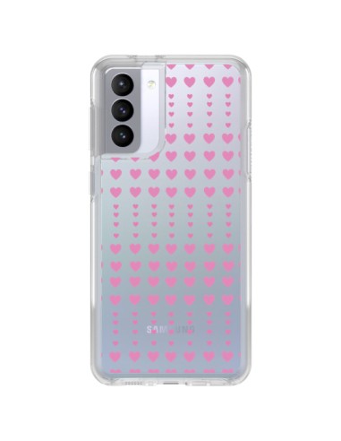 Coque Samsung Galaxy S21 FE Coeurs Heart Love Amour Rose Transparente - Petit Griffin