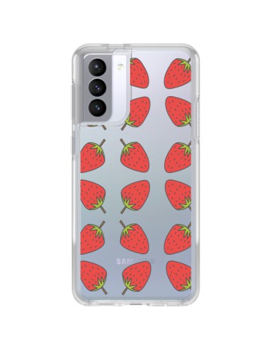 Cover Samsung Galaxy S21 FE Fragola Frutta Trasparente - Petit Griffin