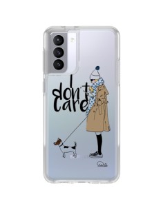 Coque Samsung Galaxy S21 FE I don't care Fille Chien Transparente - Lolo Santo