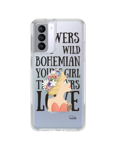 Coque Samsung Galaxy S21 FE Flowers Love Transparente - Lolo Santo