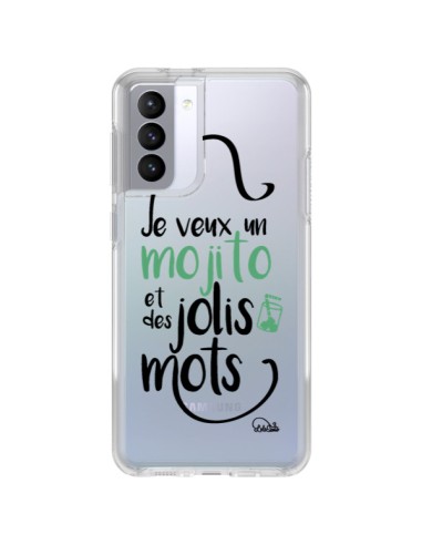 Coque Samsung Galaxy S21 FE Je veux un mojito et des jolis mots Transparente - Lolo Santo