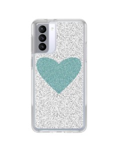 Coque Samsung Galaxy S21 FE Coeur Bleu Vert Argent Love - Mary Nesrala