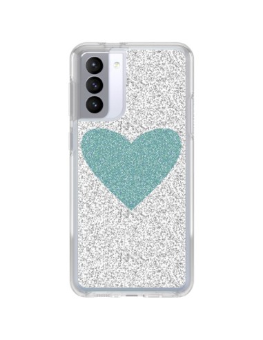Samsung Galaxy S21 FE Case Heart Blue Green Argento Love - Mary Nesrala