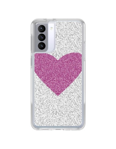 Coque Samsung Galaxy S21 FE Coeur Rose Argent Love - Mary Nesrala