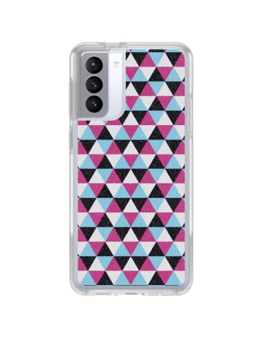 Coque Samsung Galaxy S21 FE Azteque Triangles Rose Bleu Gris - Mary Nesrala