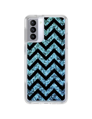 Coque Samsung Galaxy S21 FE Chevron Aqua Sparkle Triangle Azteque - Mary Nesrala