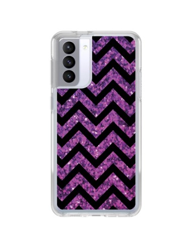 Coque Samsung Galaxy S21 FE Chevron Purple Sparkle Triangle Azteque - Mary Nesrala