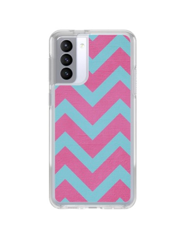 Coque Samsung Galaxy S21 FE Strawberry Chevron Rose Bleu - Mary Nesrala