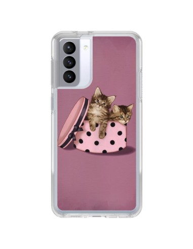 Coque Samsung Galaxy S21 FE Chaton Chat Kitten Boite Pois - Maryline Cazenave