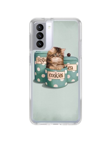 Coque Samsung Galaxy S21 FE Chaton Chat Kitten Boite Cookies Pois - Maryline Cazenave