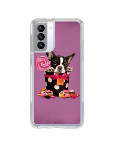 Coque Samsung Galaxy S21 FE Chien Dog Boite Noeud Papillon Pois Bonbon - Maryline Cazenave