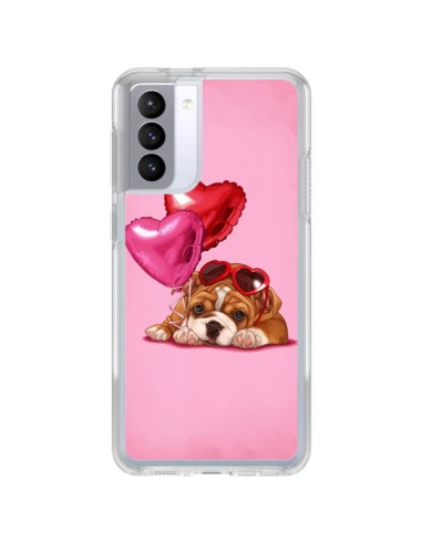 Coque Samsung Galaxy S21 FE Chien Dog Lunettes Coeur Ballon - Maryline Cazenave