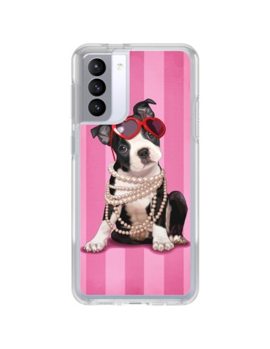 Samsung Galaxy S21 FE Case Dog Fashion Collana di Perle Eyesali Heart  - Maryline Cazenave