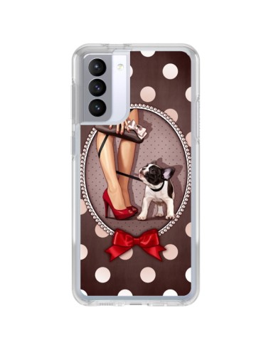 Coque Samsung Galaxy S21 FE Lady Jambes Chien Dog Pois Noeud papillon - Maryline Cazenave