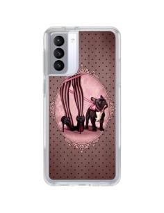 Coque Samsung Galaxy S21 FE Lady Jambes Chien Dog Rose Pois Noir - Maryline Cazenave