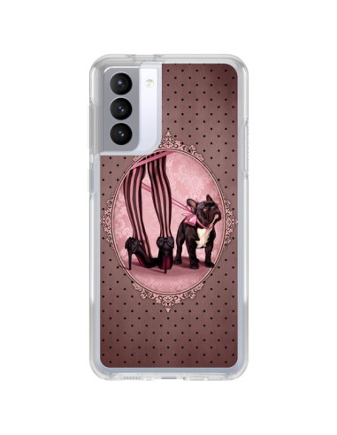 Samsung Galaxy S21 FE Case Lady Jambes Dog Dog Pink Polka Black - Maryline Cazenave