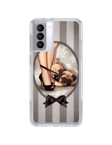 Cover Samsung Galaxy S21 FE Lady Nero Papillon Cane Luxe - Maryline Cazenave