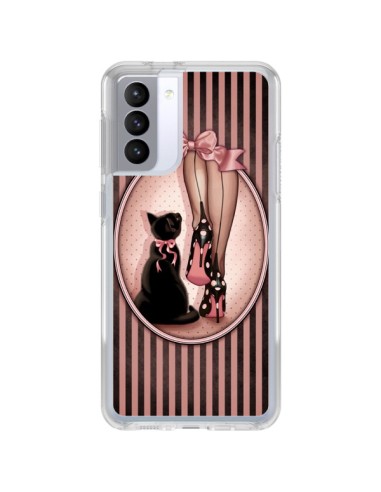 Coque Samsung Galaxy S21 FE Lady Chat Noeud Papillon Pois Chaussures - Maryline Cazenave