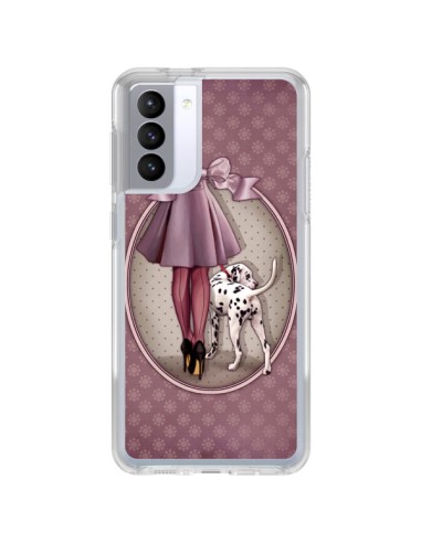 Coque Samsung Galaxy S21 FE Lady Chien Dog Dalmatien Robe Pois - Maryline Cazenave