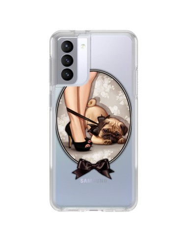 Coque Samsung Galaxy S21 FE Lady Jambes Chien Bulldog Dog Noeud Papillon Transparente - Maryline Cazenave