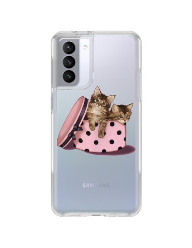 Coque Samsung Galaxy S21 FE Chaton Chat Kitten Boite Pois Transparente - Maryline Cazenave