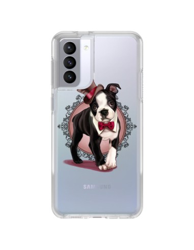 Coque Samsung Galaxy S21 FE Chien Bulldog Dog Gentleman Noeud Papillon Chapeau Transparente - Maryline Cazenave