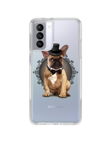 Coque Samsung Galaxy S21 FE Chien Bulldog Noeud Papillon Chapeau Transparente - Maryline Cazenave