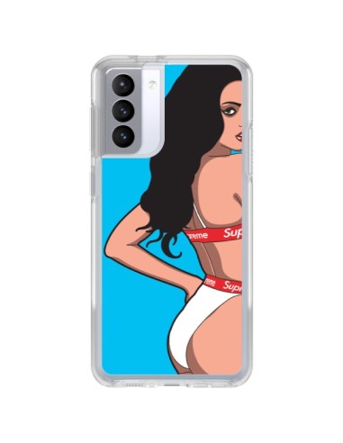 Coque Samsung Galaxy S21 FE Pop Art Femme Bleu - Mikadololo