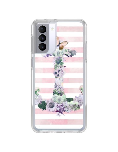 Samsung Galaxy S21 FE Case Ancora Marina Pink Flowers - Monica Martinez
