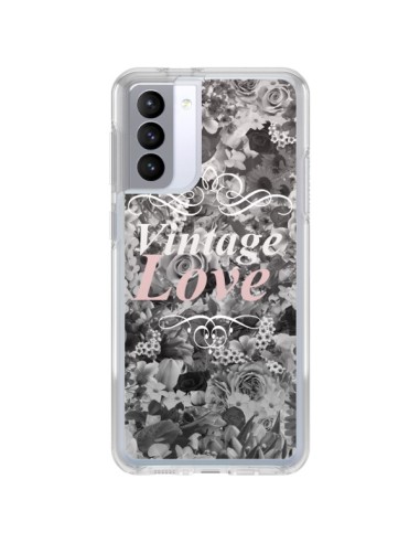 Samsung Galaxy S21 FE Case Vintage Love Black Flowers - Monica Martinez