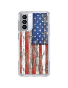 Coque Samsung Galaxy S21 FE Drapeau USA Vintage Bois Wood - Maximilian San