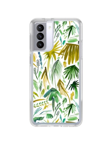 Coque Samsung Galaxy S21 FE Brushstrokes Tropical Palms Green - Ninola Design