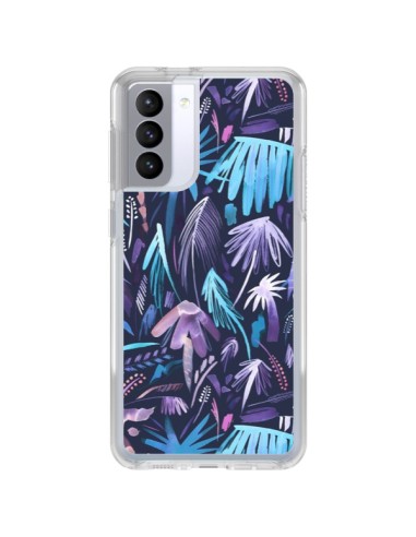 Coque Samsung Galaxy S21 FE Brushstrokes Tropical Palms Navy - Ninola Design