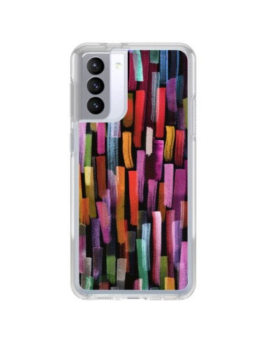Samsung Galaxy S21 FE Case Colorful Brushstrokes Black - Ninola Design