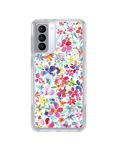 Coque Samsung Galaxy S21 FE Colorful Flowers Petals Blue - Ninola Design